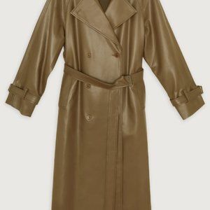 Olive Green Vegan Leather Classic Trench Coat (Oak & Fort)